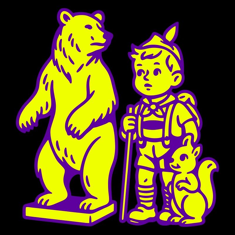 Pop-Art Stilleben mit Bär, Junge und Eichhörnchen