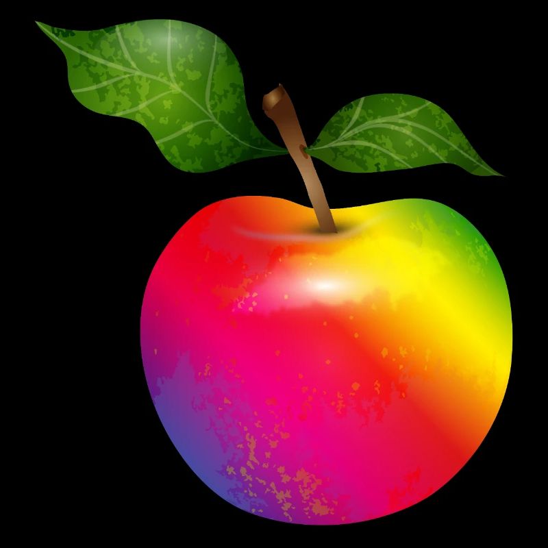 Bunter Regenbogen-Apfel mit Blättern Illustration