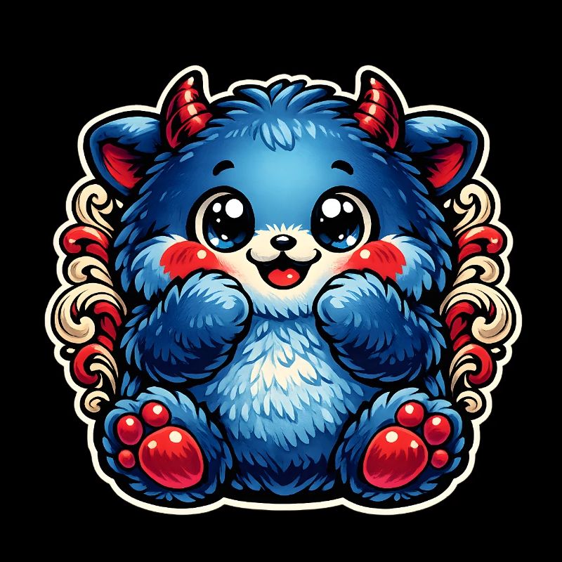 Blue cuddly panda with red paws