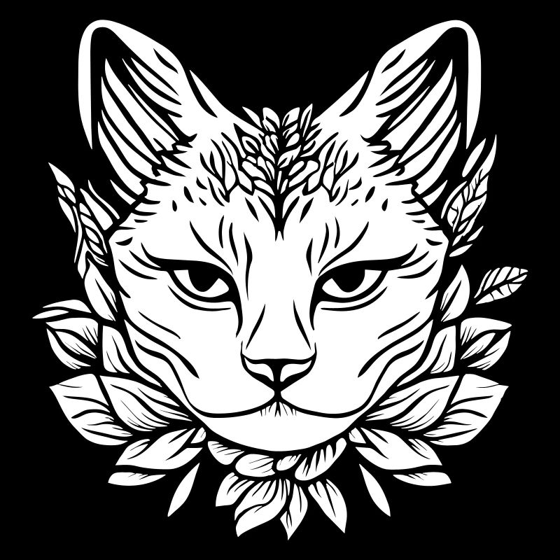 Katzen Kopf mit Blättern Design