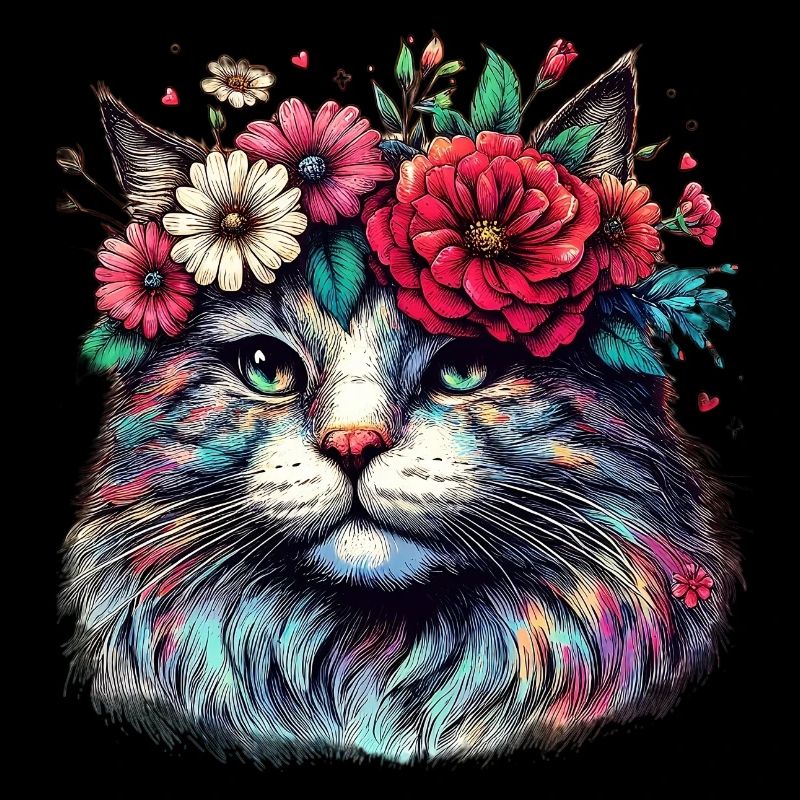 Cat with Flowers