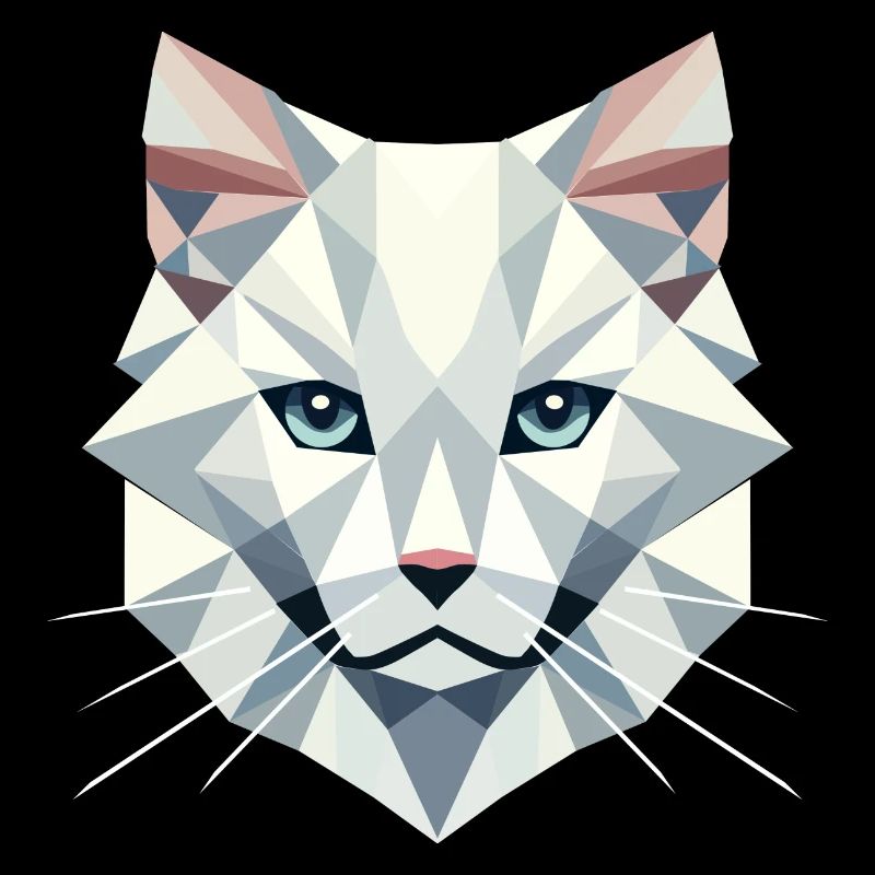 Geometric elegance: White cat in facets