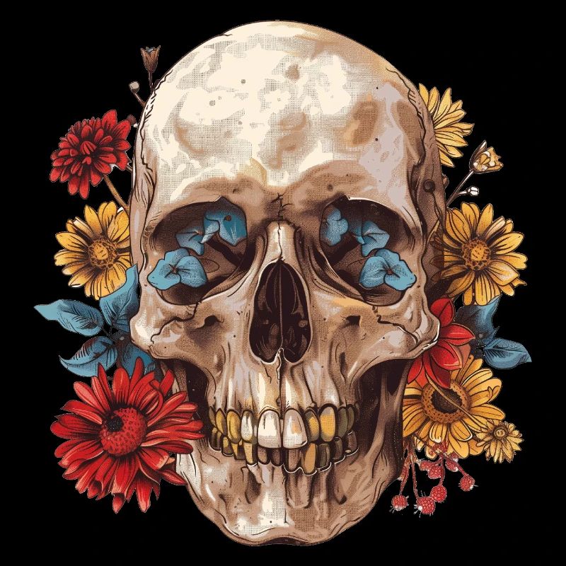 Crâne, crâne avec des fleurs