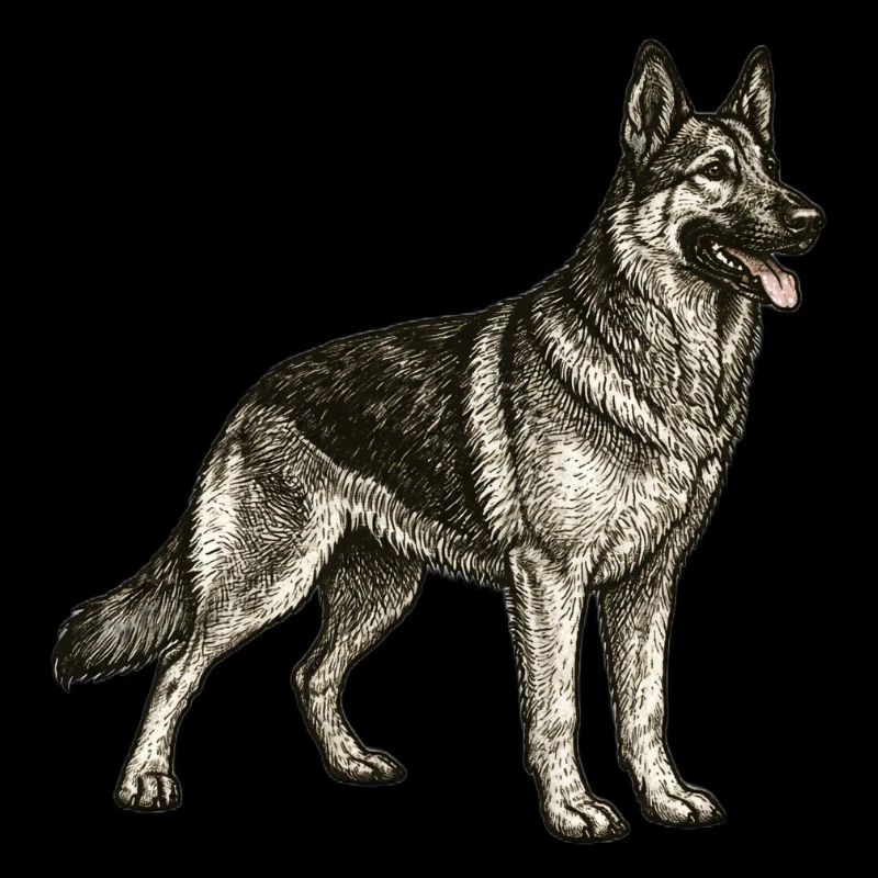Vintage German Shepherd Illustration – Loyalty & Strength