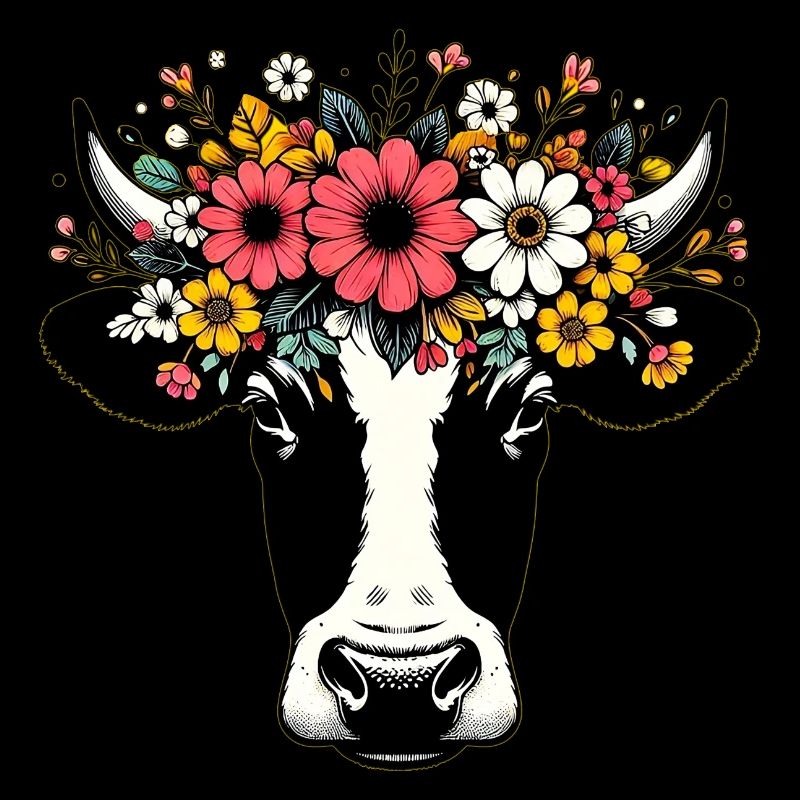 Vache avec des fleurs