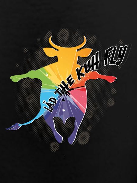 Rainbow cow in flight