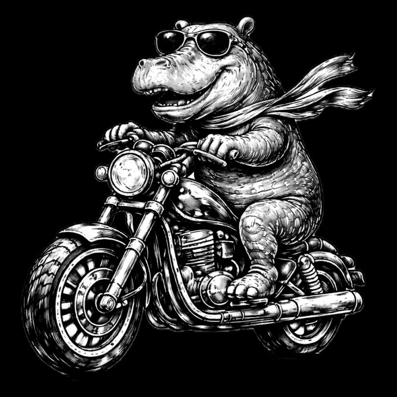 Crocodile on Motorcycle Black and White