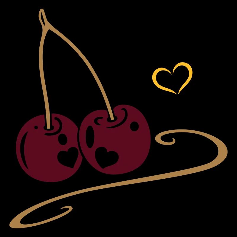 Two cherries with hearts, in love.
