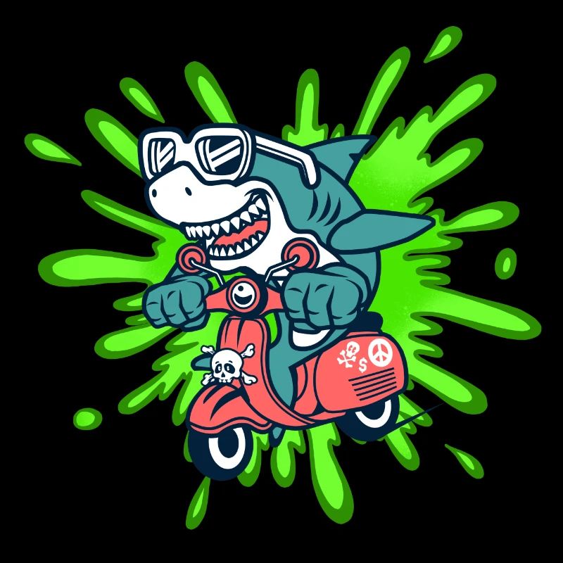 Shark Funny Moped Moped Roller Comic