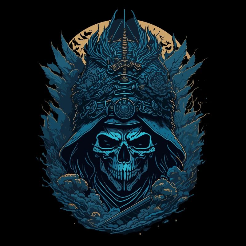 Blauer Samurai Skelett Schädel - Blauer Samurai Schädel