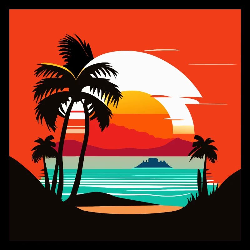 Coucher de soleil tropical sur la plage de palmiers