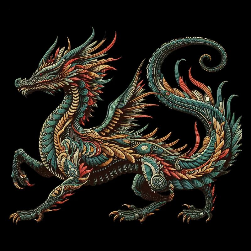 Farbdrache Ornament Tribal Stil