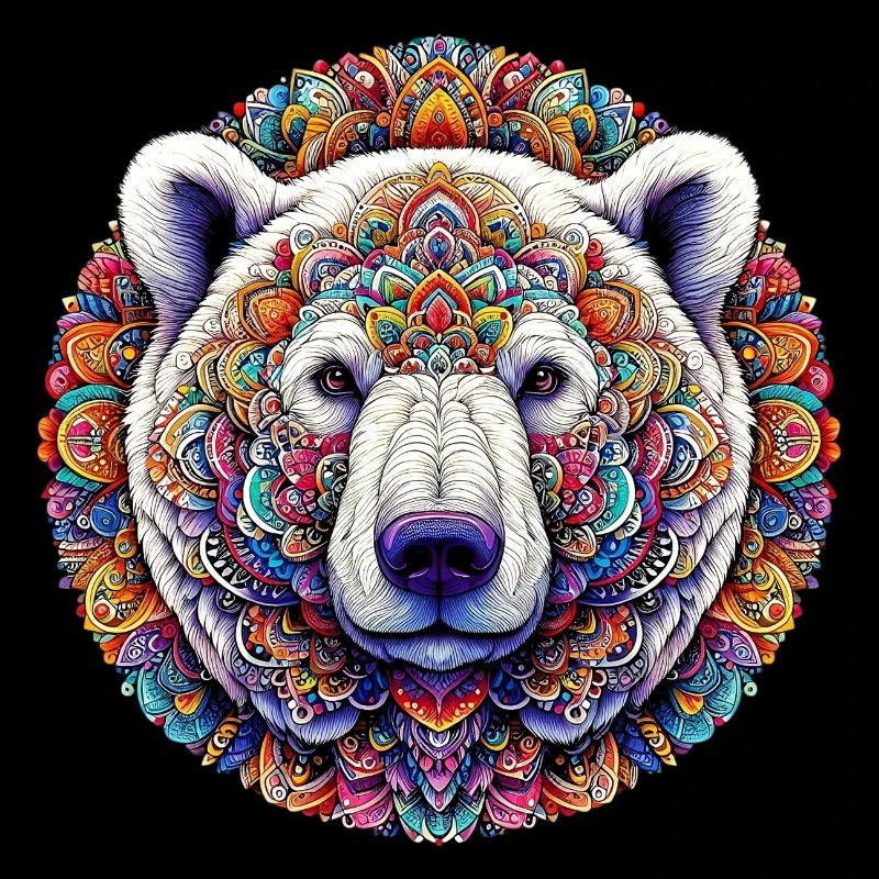 White polar bear decorated with mandalas