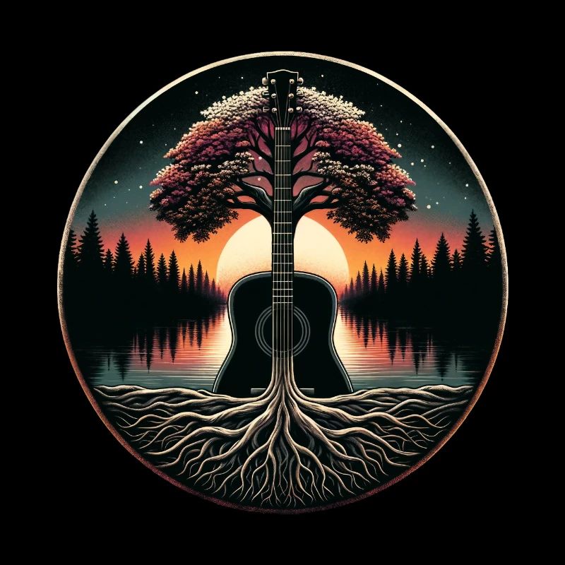 Guitare abstraite dans la forêt