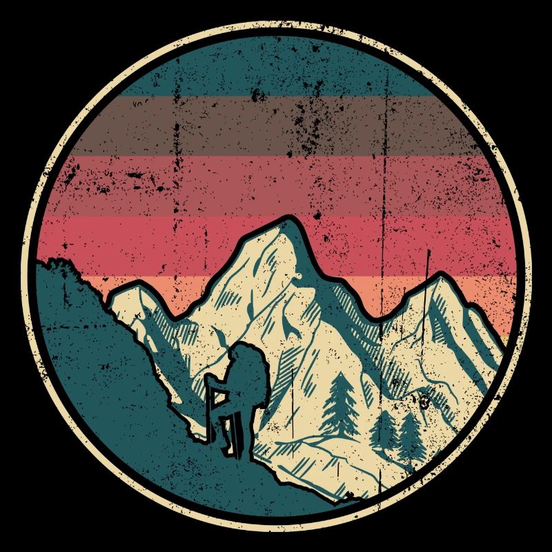Alpine Hiker Retro Sunset