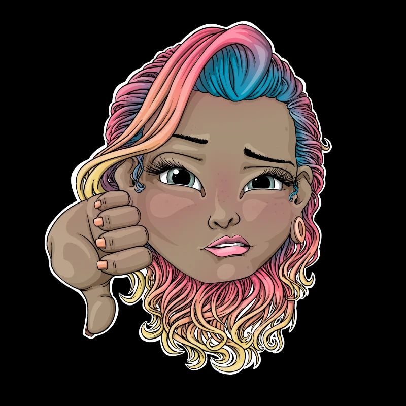 Cheveux multicolores avec geste de désapprobation