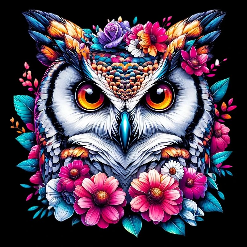 Hibou décoré de fleurs