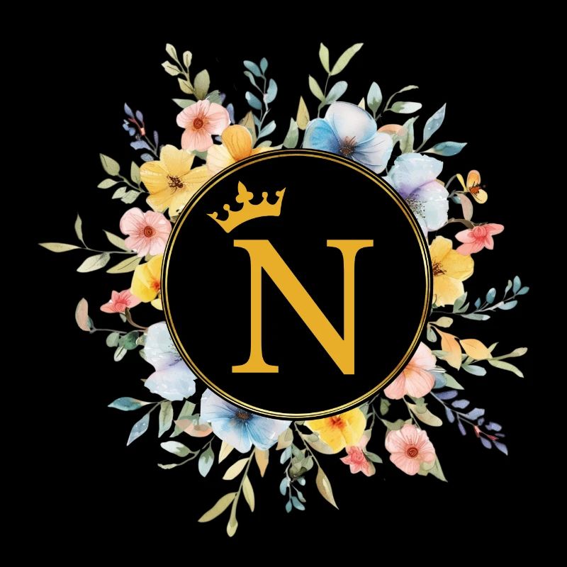 N Monogram, Flower Circle, Personalizable