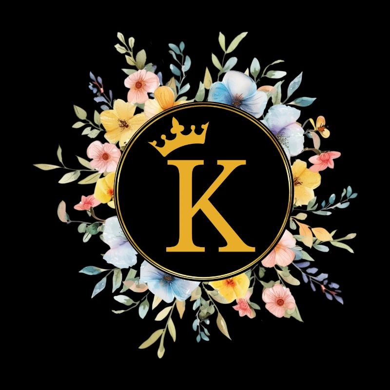 K Monogram, Flower Circle, Personalizable