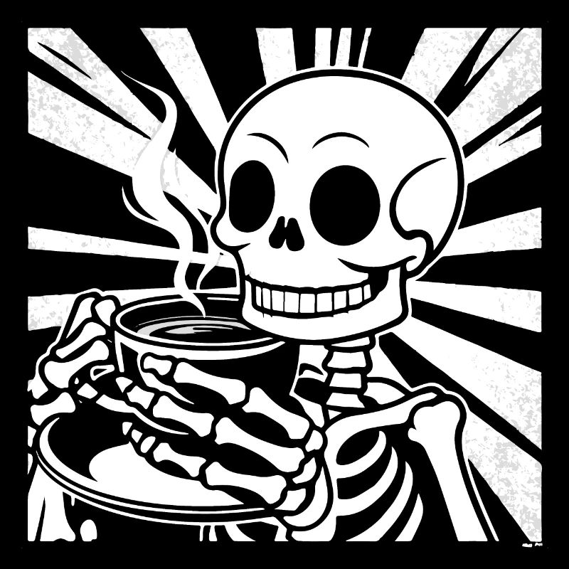 Skeleton drinking coffee