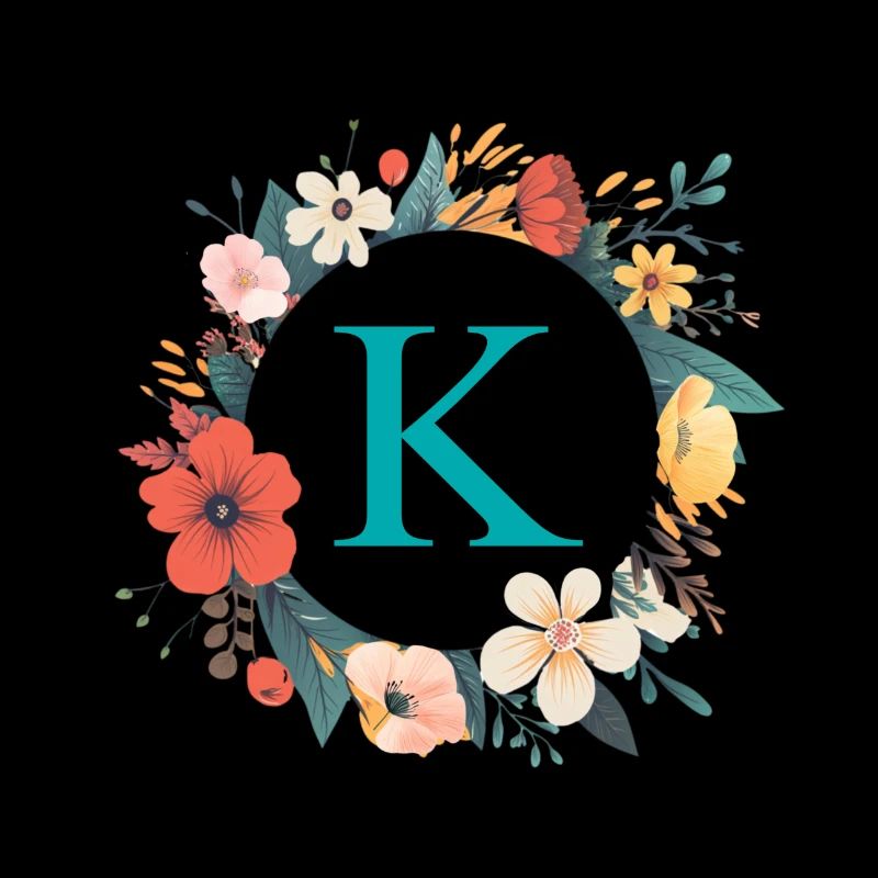 K Monogram, Flower Wreath, Personalizable