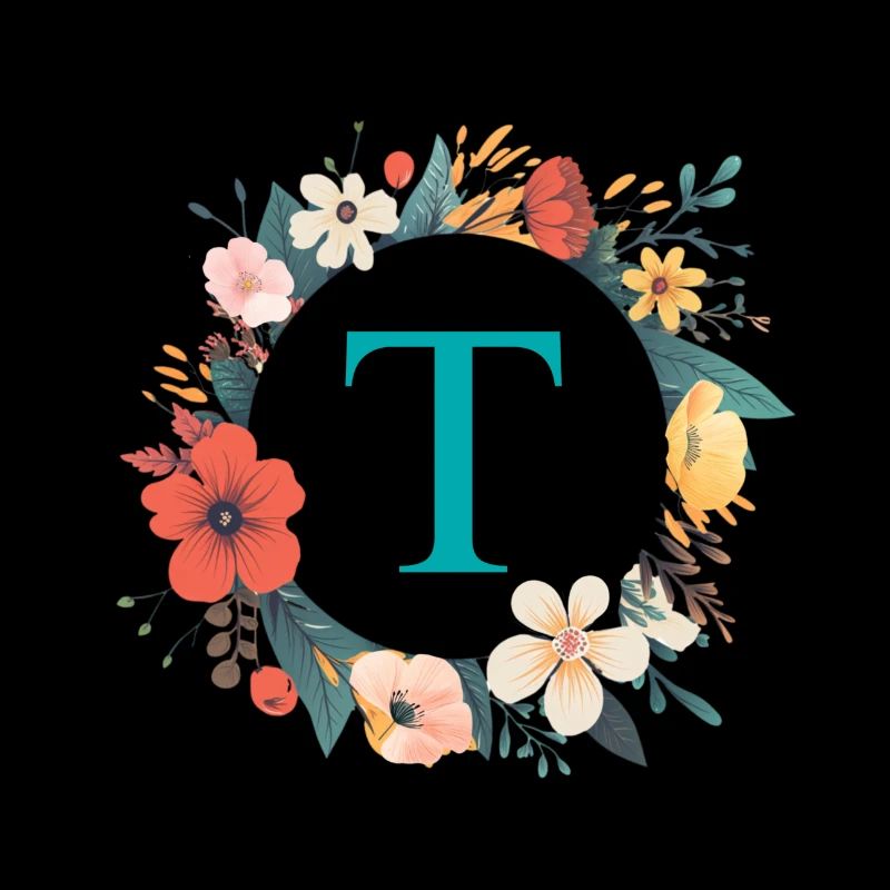 T Monogram, Flower Wreath, Personalizable