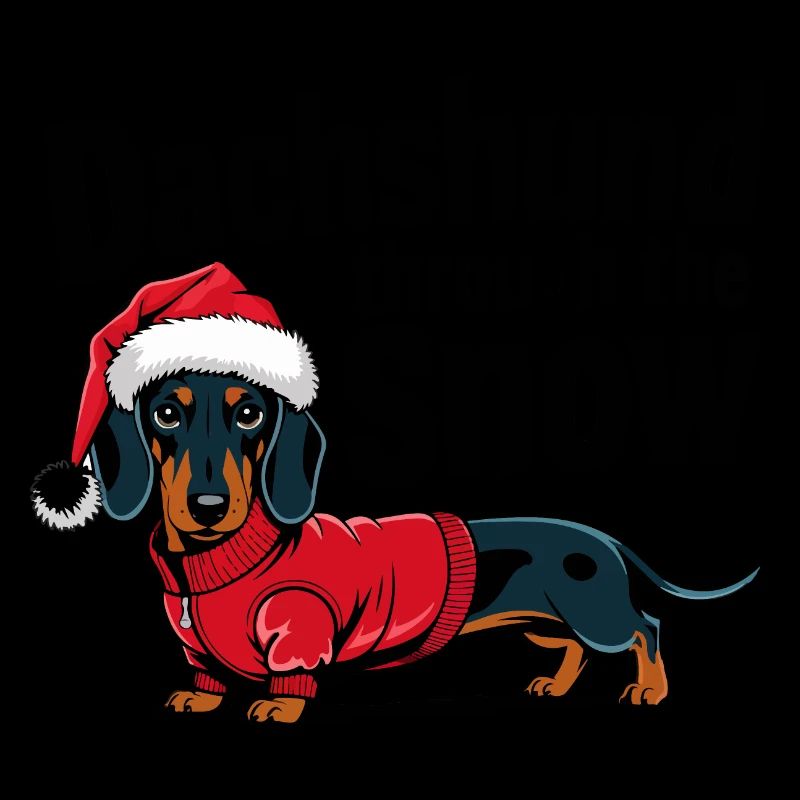 Teckel en pull de vacances avec chapeau de Père Noël