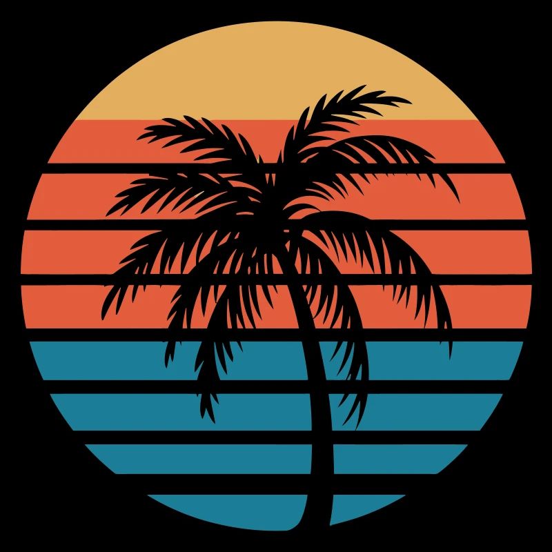 Palm Sunset Retro Circle