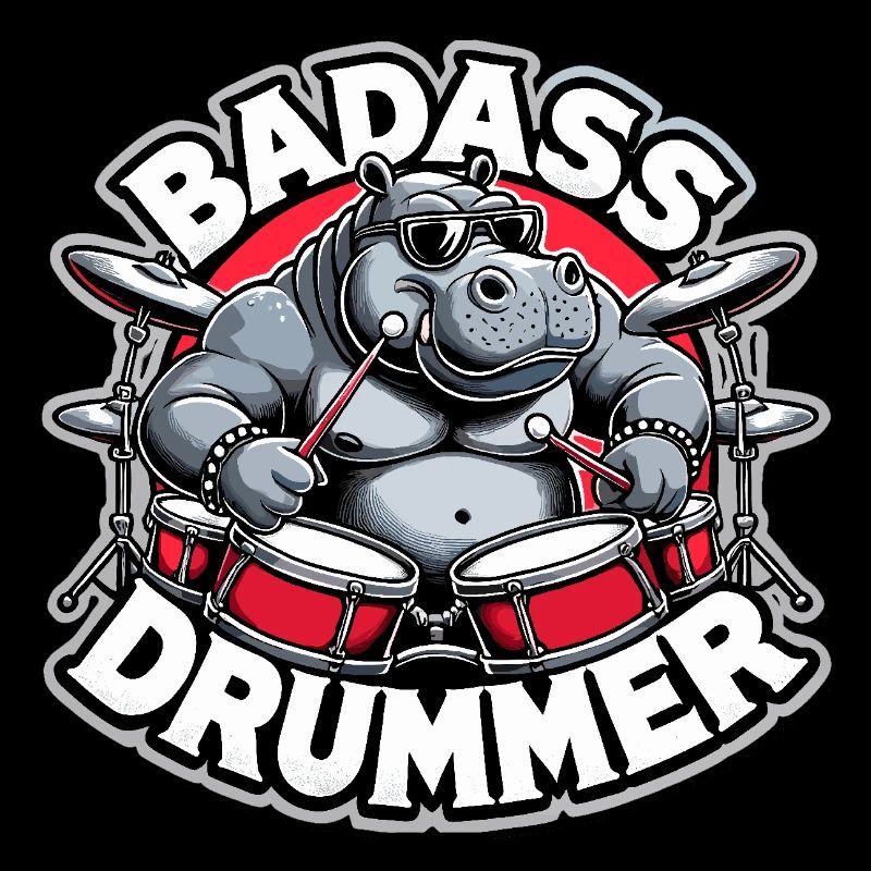 Badass Drummer Hippo Cool Gift