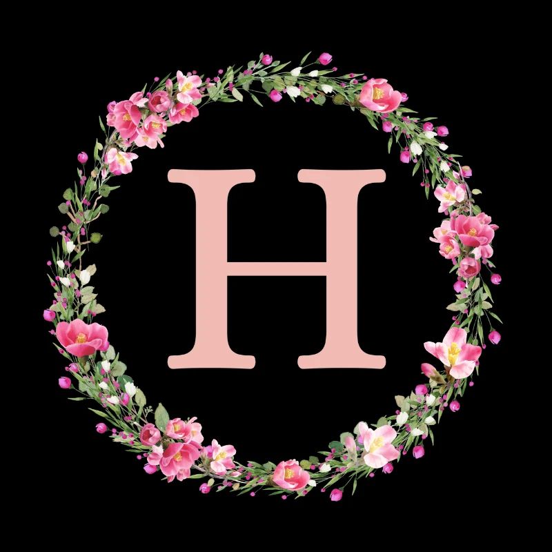 H Monogramme, Couronne de fleurs, Personnalisable