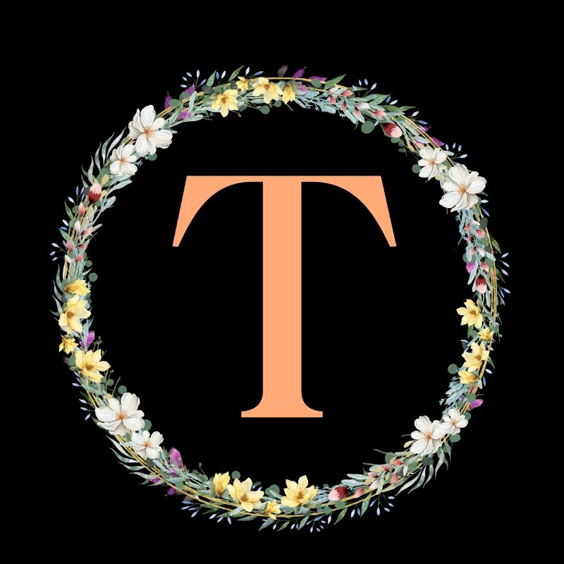 T Monogram, Flower Wreath, Personalizable