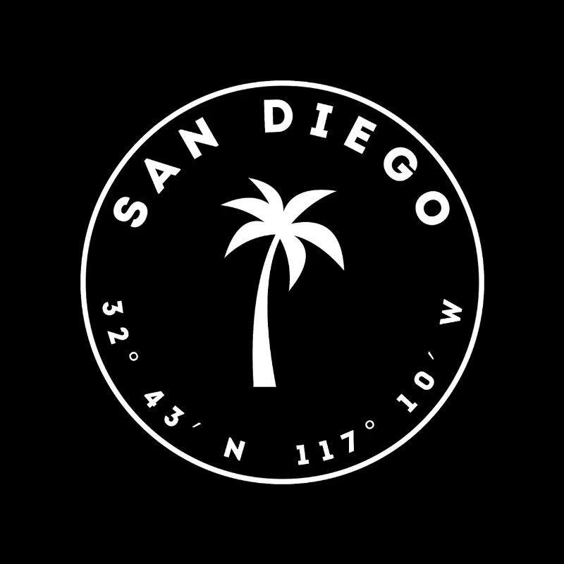 San Diego mit Palme und Koordinaten