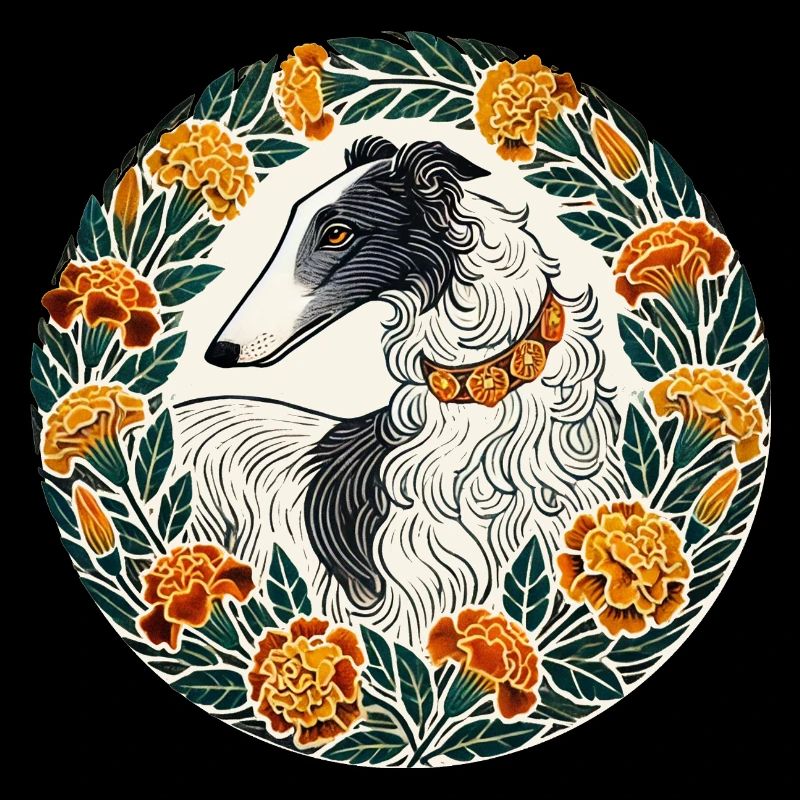 Lévrier élégant avec couronne de fleurs