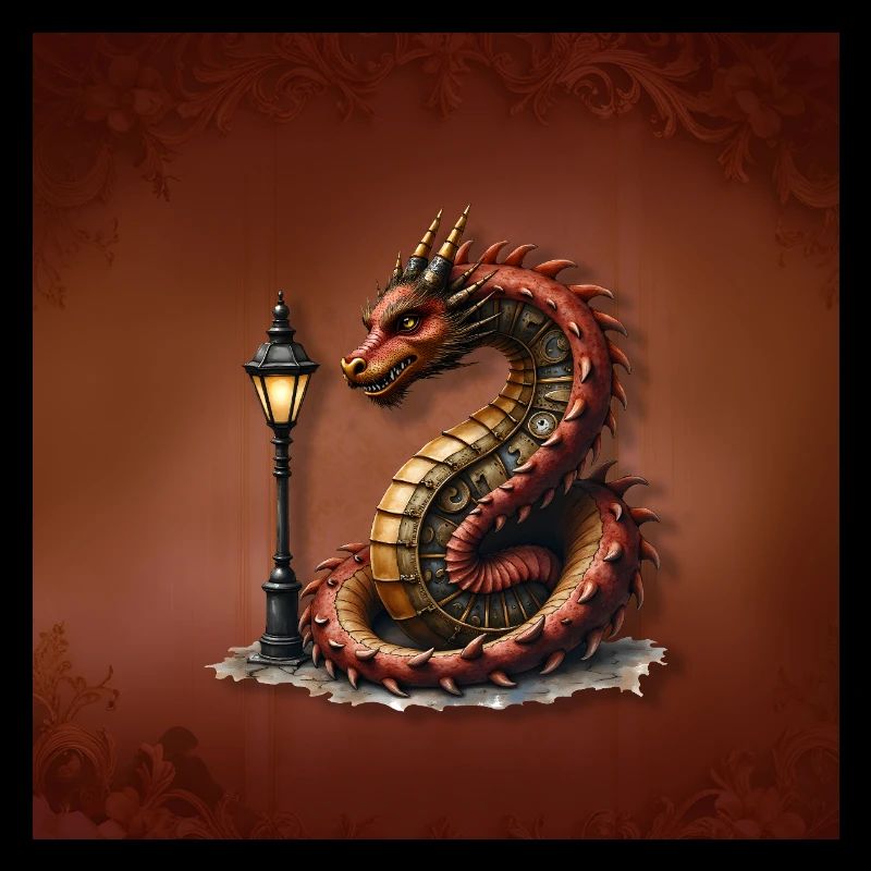 Steampunk dragon with lamppost