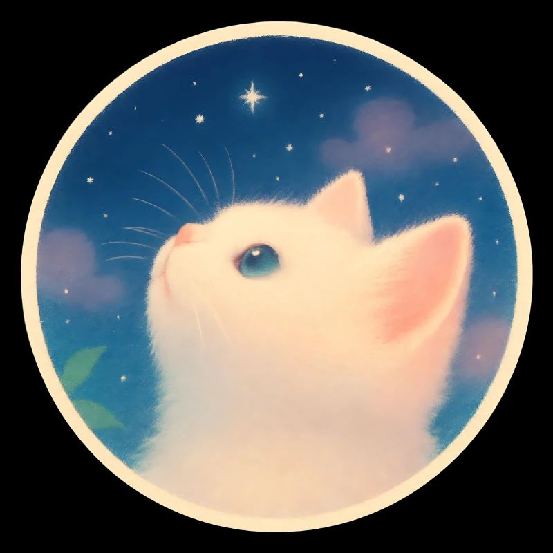 Dreamy kitten under a starry sky