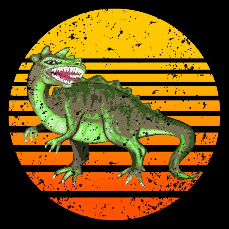 Design rétro dinosaure avec coucher de soleil