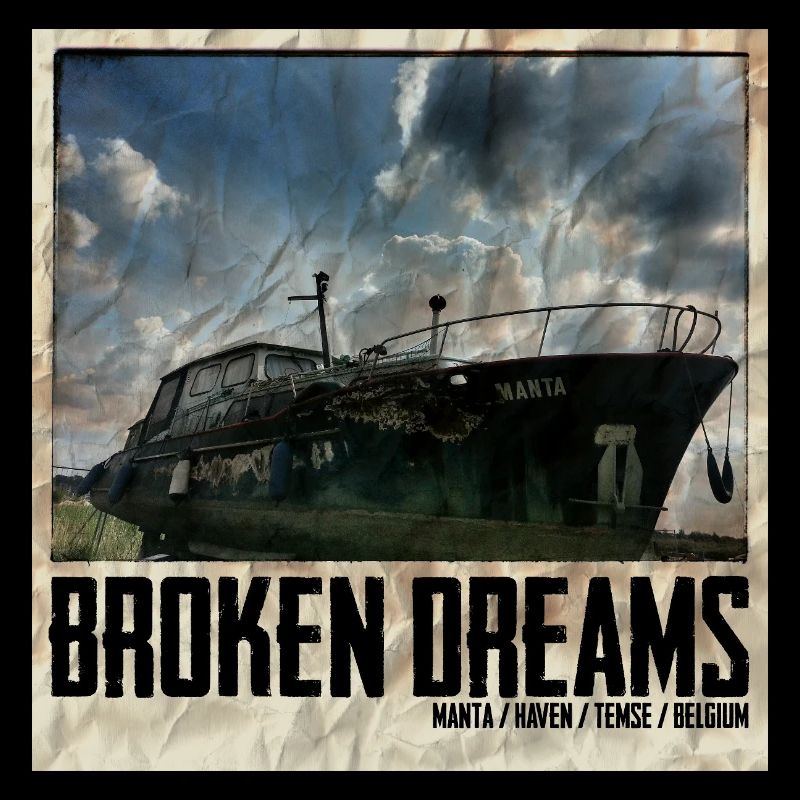 Dilapidated ship with sky background