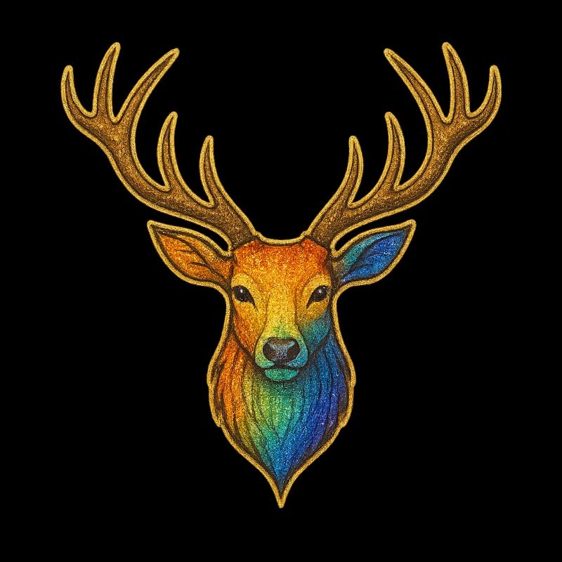 Rainbow deer with gold frame
