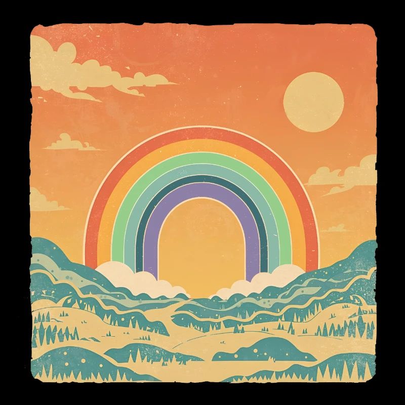 Retro Landschaft mit Regenbogen Vintage Look