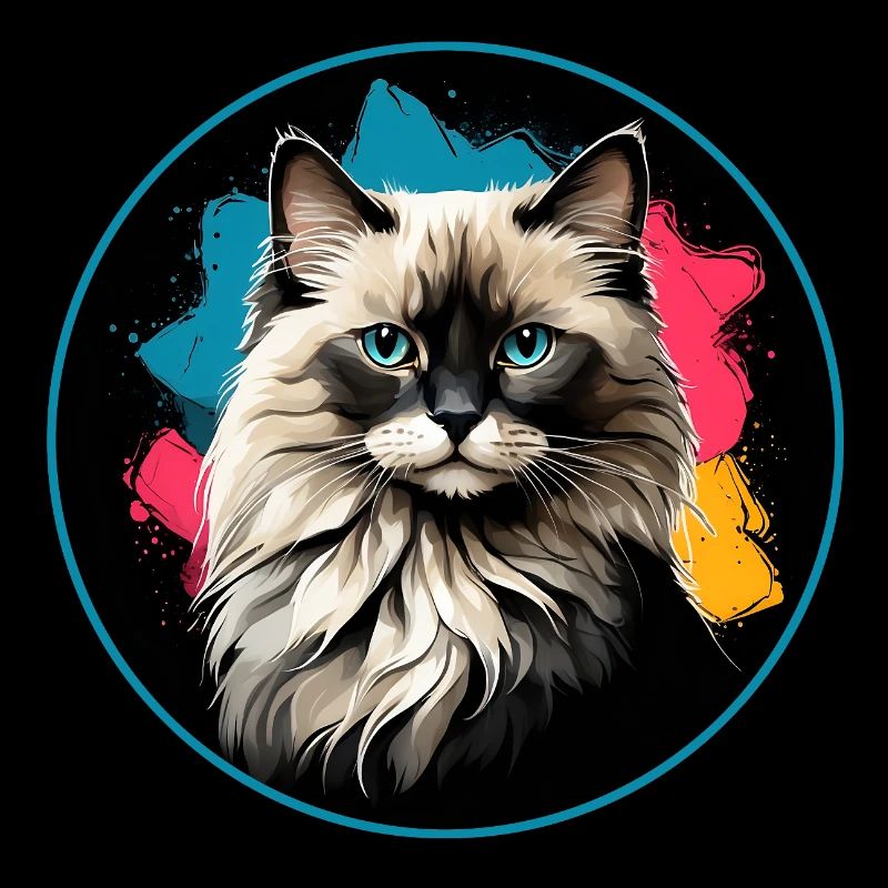 Cat portrait neon splashes in a circle