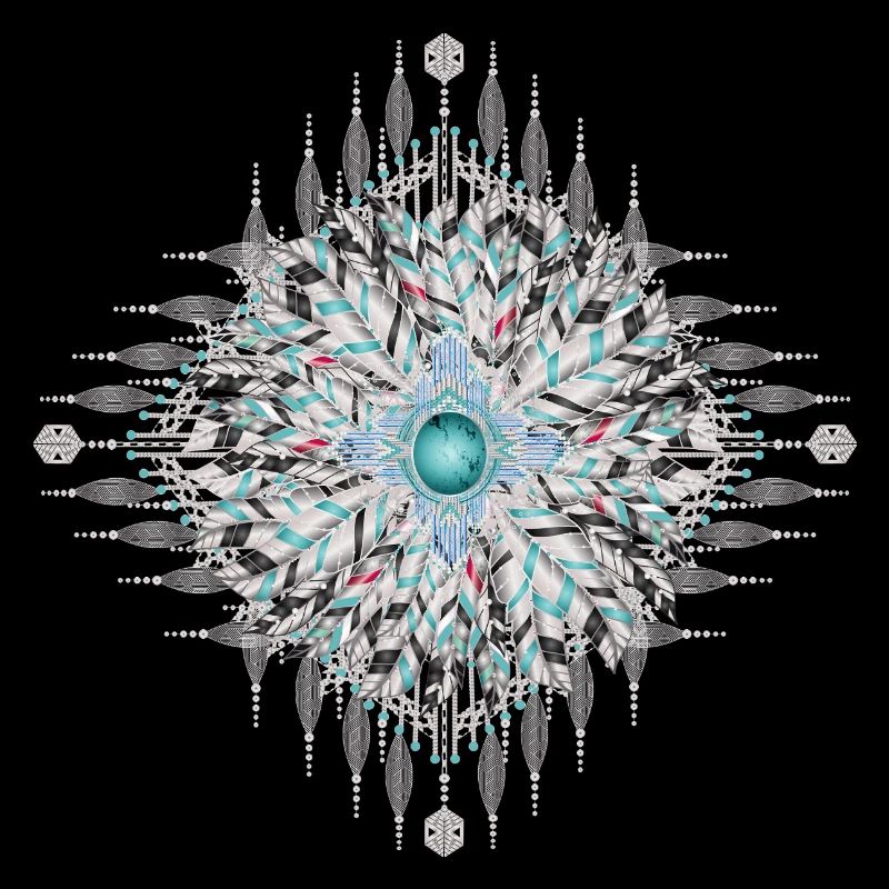 Artful ethnic ornament with silver feathers