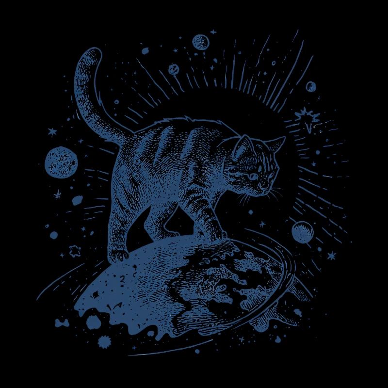 Blue Space Tiger - Cat Walking in Space