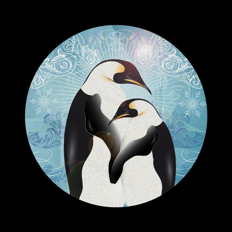 Two penguins in painted winter design