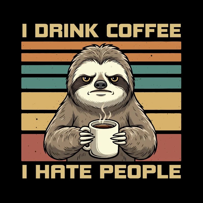 Grumpy Funny Sloth Drink Coffee and Hate People