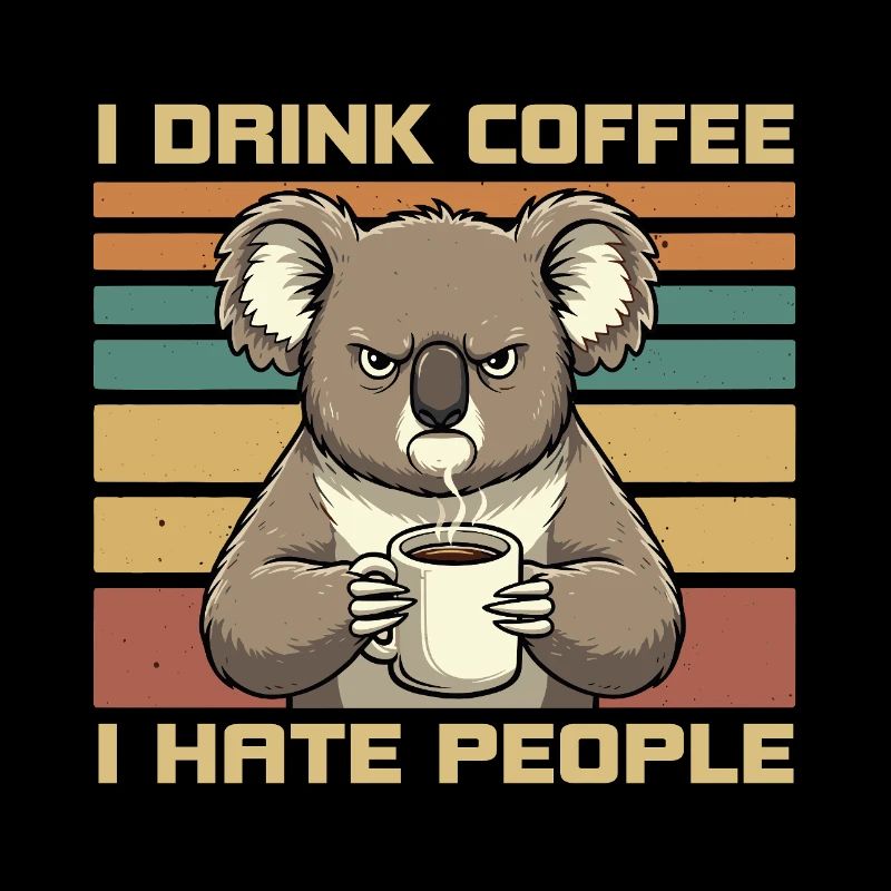 Grumpy Funny Koala Drink Coffee and Hate People