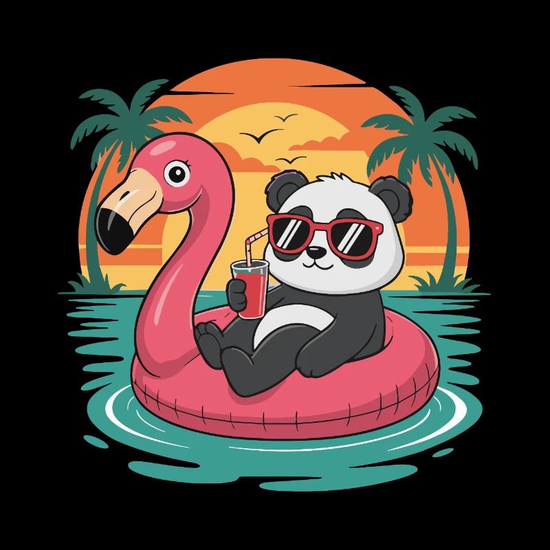 Funny Panda Tropical Summer Flamingo Float