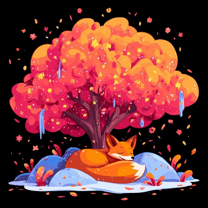 Fox under autumn tree