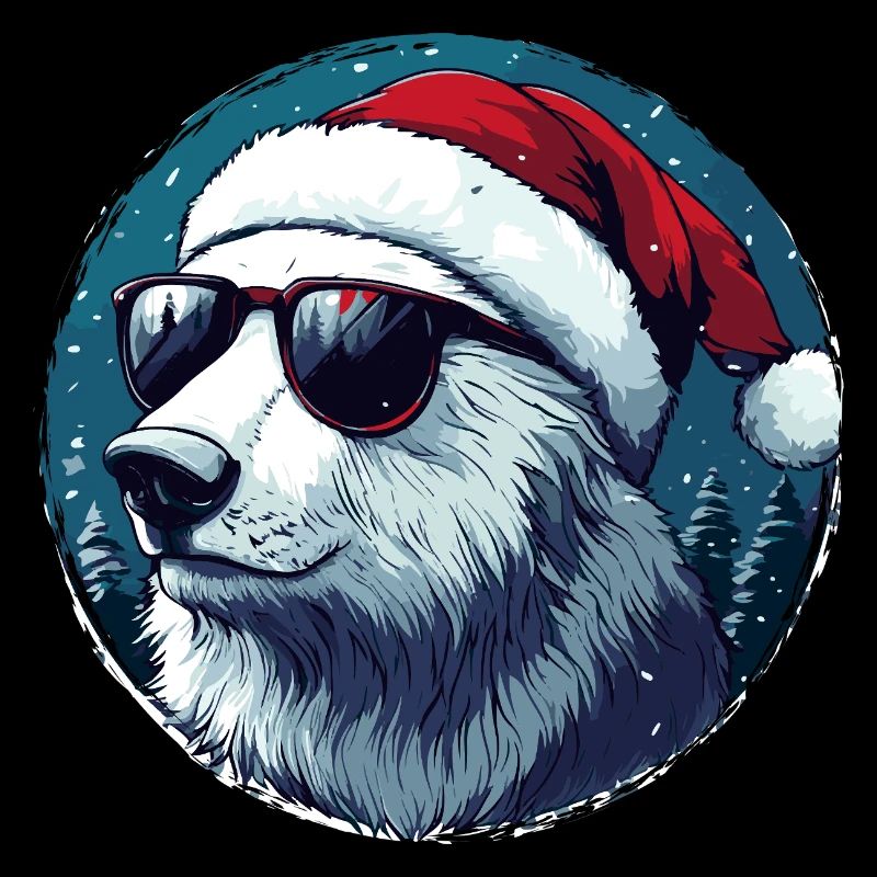 Polar bear with Santa hat and sunglasses