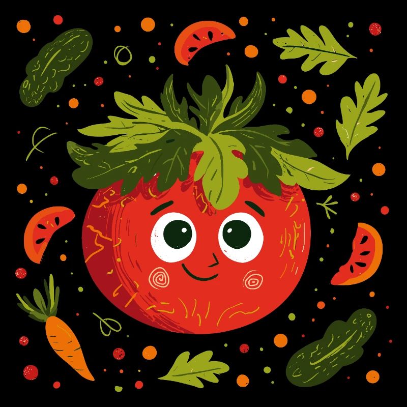 Tomate joyeuse avec une couronne d’herbes
