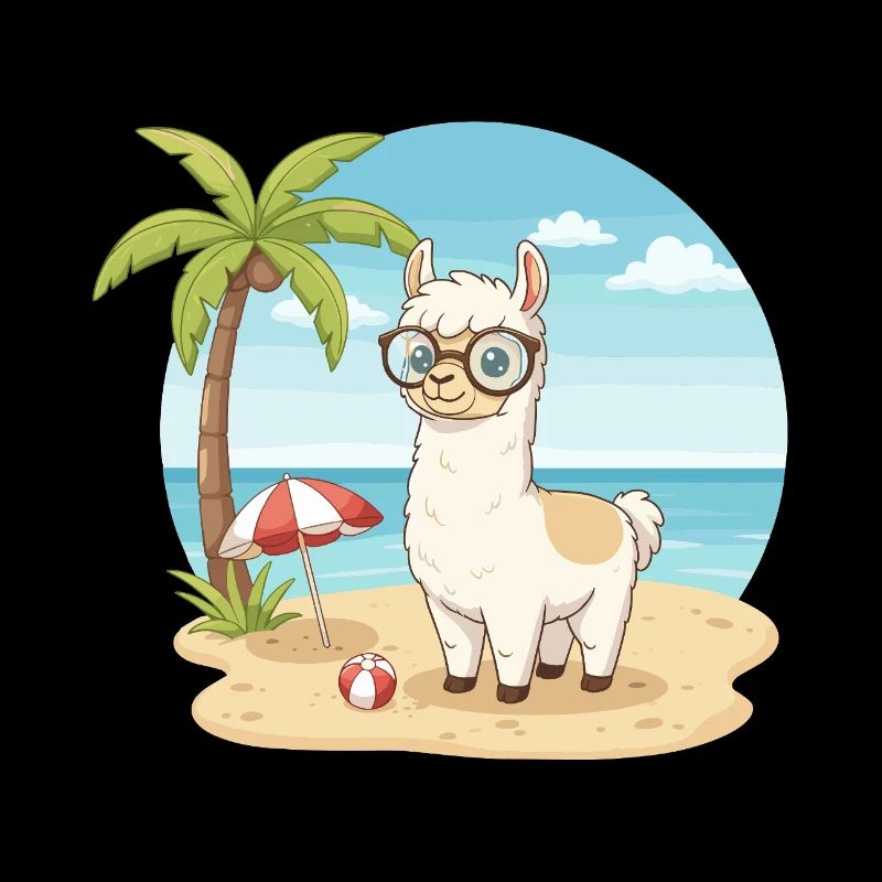 Cute Llama with Glasses Beach Summer Vacation